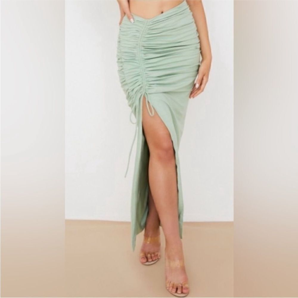 House of CB Mint Green Ruched Maxi Skirt, XS